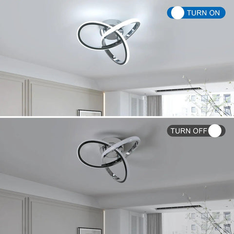 Lit Modern Ceiling Light With 6500K Cool White LED Metal Curved Design Ceiling Fixture Sleek Chrome Finish