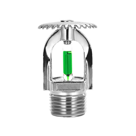 Six Piece Upright Fire Sprinkler Heads Bulk Pack 199 Degree Green Bulb half inch threaded sprinkler head with chrome finish