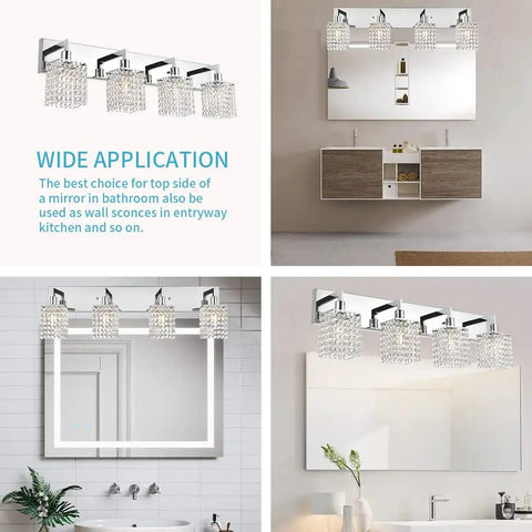 Chrome Crystal Vanity Light For Bathroom Four Light Farmhouse Style Sconces Over Mirror Modern Indoor Wall Fixtures