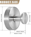 Brushed nickel suction cup hook shown with size dimensions, ideal for no-drill installation in shower and bathroom on smooth surfaces.