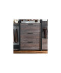 Customizable Wood Walk In Closet Organizer System Featuring Reinforced Hanging Bars And Versatile Shelves To Level Up Your Master Bedroom Storage And Kick The Clutter To The Curb, showing three drawer units with a weathered wood finish.