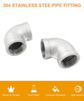 2 Pack 1 Inch NPT Female To Female 90 Degree Elbow Fittings in 304 Stainless Steel, includes pipe tape for garden marine use.