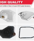 Beefed Up Transmission Filter With Gasket Kits Fits Ford Expedition F150 Mustang And Explorer For 4R70W 4R75W 4R75E Automatic Transmissions Replaces FT105 58955 shown with metal filter and gasket components.