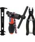 All In One Bike Chain Breaker Tool Set For 1 To 12 Speed Chains Includes Chain Pliers And Wear Indicator shown on white background