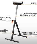 Roller Support Stand Twin Pack With 132 Lb Capacity Each, heavy duty steel roll stand with adjustable height and locking mechanism.