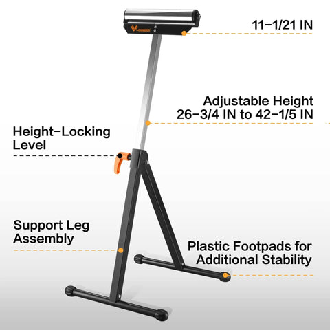 Roller Support Stand Twin Pack With 132 Lb Capacity Each, heavy duty steel roll stand with adjustable height and locking mechanism.
