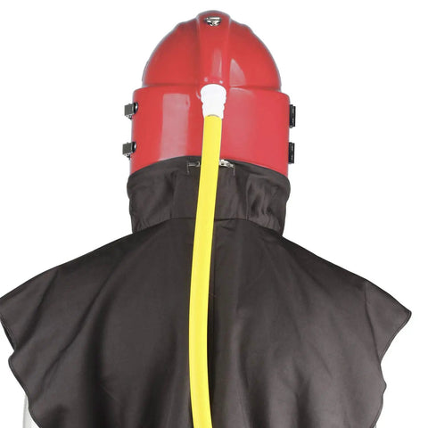 Rear view of Air Supplied Sandblast Helmet With Adjustable Fit For Comfort, Anti Scratch Ultra Thin Double PVC Lens, ABS Hood For Sandblasting.