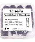 Panel Mount Fuse Holder Socket 5x20mm With Screw Cap, Quick Blow Glass Tube Fuses Included, 8 Pack, 10A At 250V AC And 15A At 125V AC