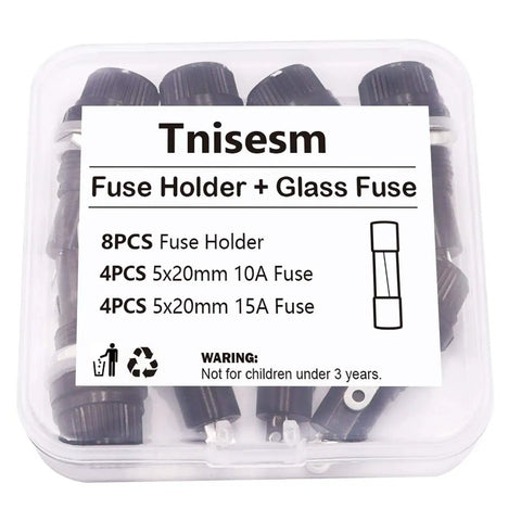 Panel Mount Fuse Holder Socket 5x20mm With Screw Cap, Quick Blow Glass Tube Fuses Included, 8 Pack, 10A At 250V AC And 15A At 125V AC