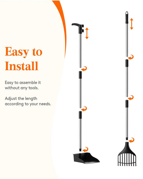 Long Reach Dog Pooper Scooper With Rake And Tray No Bending Cleanup For Medium And Small Dogs adjustable poles diagram