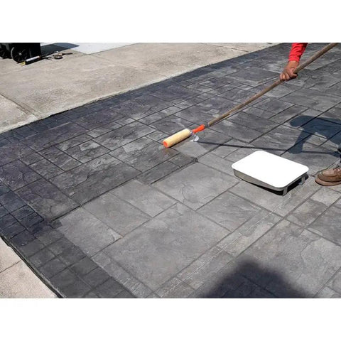 Applying Heavy Duty Solvent Based Acrylic Concrete Sealer Boasting Rock Solid High Gloss Finish To Stamped Masonry
