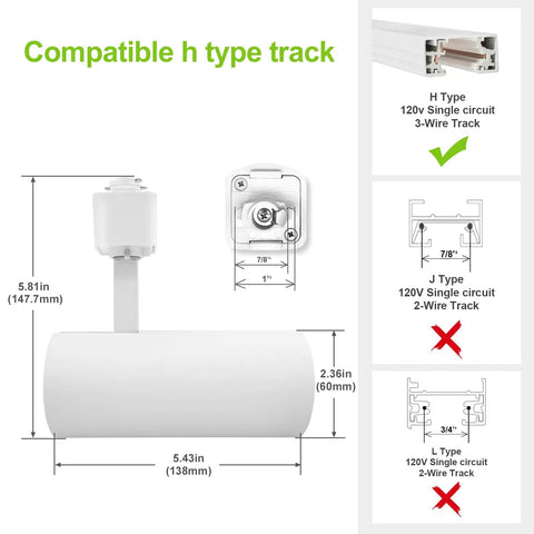 Arcfox 15W 4000K LED H Type Track Lighting Heads Dimmable 3 Wire Single Circuit Fixture Ideal For Shops Offices Restaurants Gallery White 6 Pack CRI90 showing compatibility with H type track dimensions