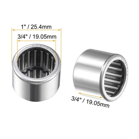 Needle Roller Bearing Drawn Cup Open End SCE1212 3/4 Inch Bore 1 Inch OD 3/4 Inch Width shown from side and front view