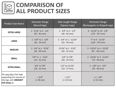 Size chart for Silicone Chair Leg Floor Protectors With Felt Pads For Hardwood Floors No Slip Rubber Chair Leg Protectors Clear 16 Pack