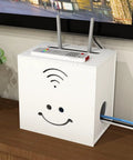 Versatile Cable Organizer Box For Routers Set Top Boxes And Power Strips Hidden Cord Storage with smile design on shelf