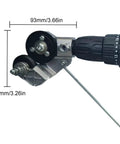 Portable Electric Metal Sheet Cutter Attachment Drill Powered For Fast Roofing Repairs And DIY Metalworking Projects Heavy Duty Performance Quick Cutting Tool shown from the side with dimensions.