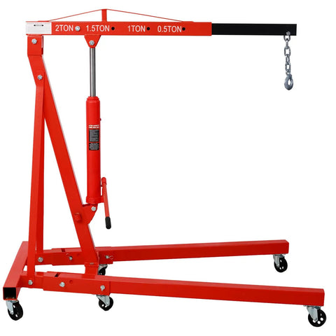 Hella Solid Heavy Duty Folding Engine Hoist And Portable Cherry Picker Shop Crane With Adjustable Boom and 2-ton capacity.