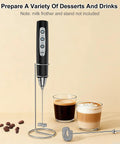 Handheld Rechargeable Milk Frother Whisk Rods Set 2 Pcs Spring Foam Accessories For Quick Creamy Froth Pro Style At Home Latte Frother Upgrade Silver in stand with lattes