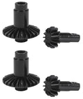 Close-up of Machined Steel Pinion Gear Set 24T And 12T for one eighteenth scale RC crawler upgrade kit, showing four steel gears.