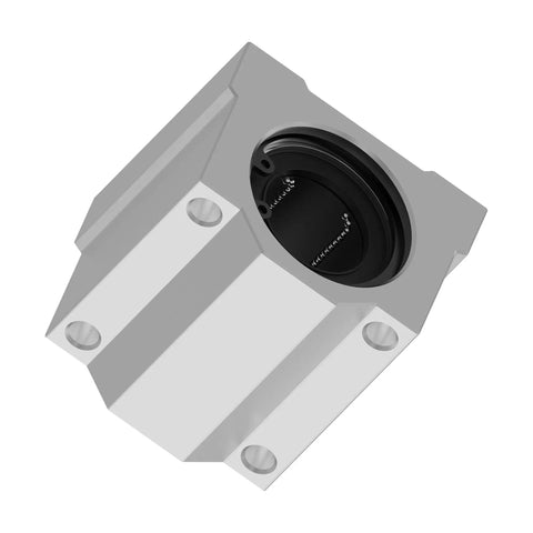 4 Pack SCS8UU Square Pillow Block Bearings With Double Rubber Seals 8mm Bore shown from an angle, featuring steel build and mounting holes.