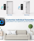 Long Range Wireless Doorbell Kit For Home 1300 Feet Waterproof Door Chime showing two tones for front and back door setup