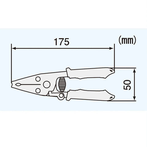 Diagram of Premium Wire Stripper For Thin Wires AWG 30 To 18 Made In Japan with 175 mm length and 50 mm grip.