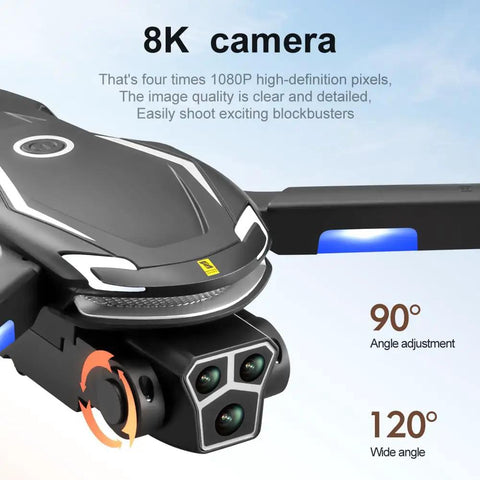 Close-up of 8K Aerial Drone With 3 Cameras Brushless Power Intelligent Obstacle Avoidance, showing adjustable camera angles