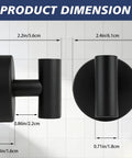 No Sweat Heavy Duty Suction Cup Shower Hooks In Matte Black For Easy Bathroom Setup With Solid Grip Twist Lock Design and Quick Relocation That Won Scar Your Walls Or Leave Sticky Mess Behind, dimensions displayed.
