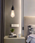 Bedroom with Two Pack 15 Foot Plug In Pendant Light With In Line On Off Switch Black Hanging Lantern Cord For E26 And E27 Socket No Fuss Install And Style Any Room DIY Home Lighting And Ambience over bedside table with plant