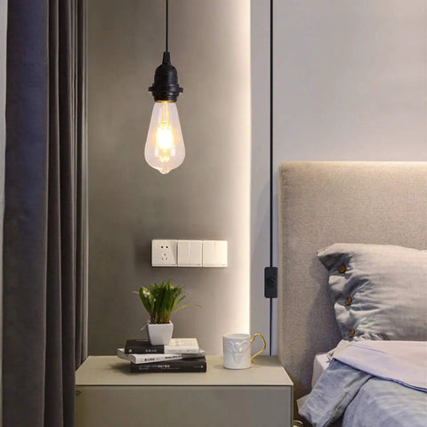 Bedroom with Two Pack 15 Foot Plug In Pendant Light With In Line On Off Switch Black Hanging Lantern Cord For E26 And E27 Socket No Fuss Install And Style Any Room DIY Home Lighting And Ambience over bedside table with plant