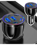 Six Port Car Charger Delivering Seventy Five Watts With Four Usb Type C And Two Classic Usb A Outlets That Hand PD Thirty Watt Lightning Speed, black design in car socket.