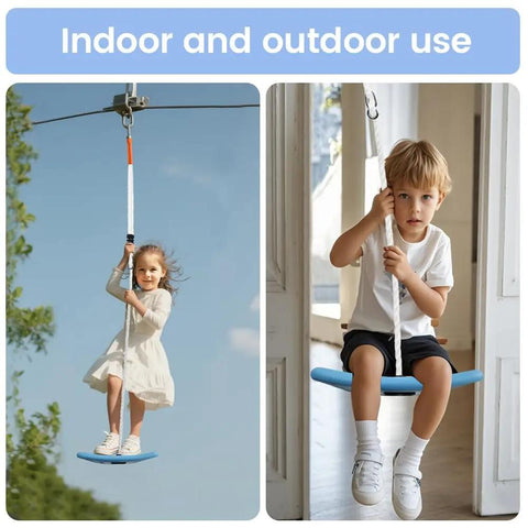 Children playing on Three In One Kids Swing Set With Disc Seat Climbing Rope Pull Up Bar And Balance Board For Outdoor Treehouse And Backyard Play Easy Setup Durable Child Safe Playground Accessory