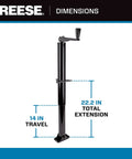 Round A-Frame Trailer Jack With 2000 LB Lift Capacity, Topwind, Bolt-On Mount, 14 Inch Travel, Heavy-Duty Steel Construction