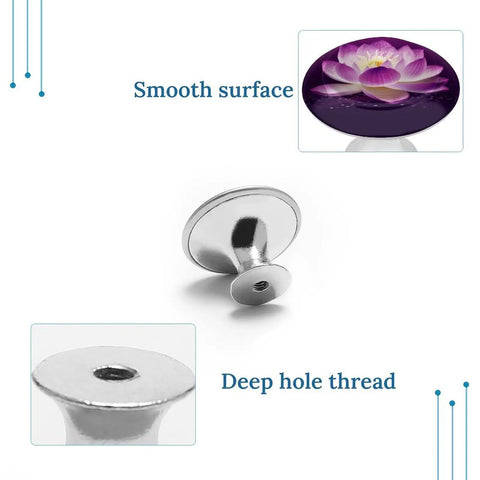 Two Pack Round Cabinet Knobs And Drawer Pulls 1.1 Inch For Kitchen Dresser Purple Flower Finish Durable Stainless Steel Aluminum, smooth surface
