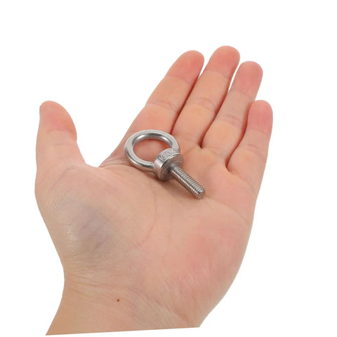 Heavy Duty Eye Bolts M6x20 With Flat Washer Spring And Nylon Nut Stainless Steel Construction For Tough Lifts Rock Solid Anchors And Rugged Mounts In Industrial Or Home Projects.