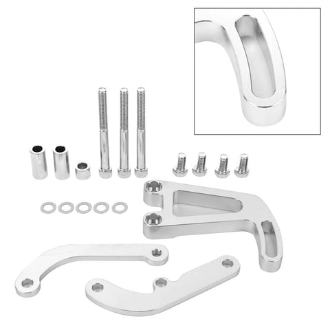 Power Steering Pump Mounting Bracket For LWP 265 283 305 327 350 383 400 Engines Aluminum Alloy Rustproof And Deformation Resistant Easy Install With 14 Tool Kit For Quick Tight Mount, showcasing bolts and bracket pieces
