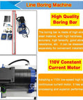 Front view of JARYANNIX portable line boring machine with 110V motor and accessory kit, 35–80 mm hole diameter.