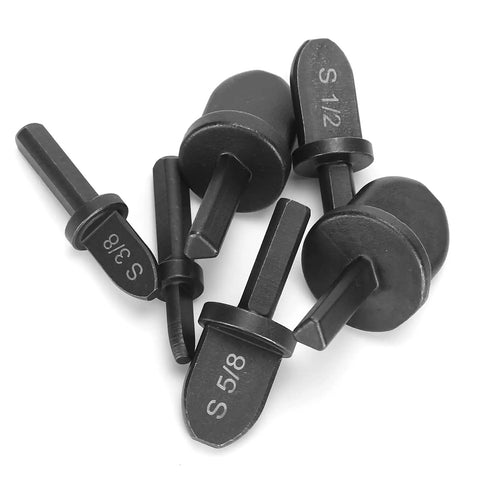 Heavy Duty 6-Piece Pipe Expander Set For Air Con Swaging showing six steel swage dies with size markings for AC pipe expansion.