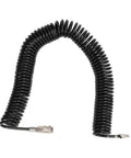 Top Shelf Heavy Duty Retractable Air Hose Compressor Hookup With Kink Free Bend Limiter And Easy Self Rewind Reel, coiled black rubber hose.