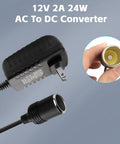 Smooth As Butter AC To DC Converter 12V 2A Cigarette Lighter Power Adapter showing plug and output socket.