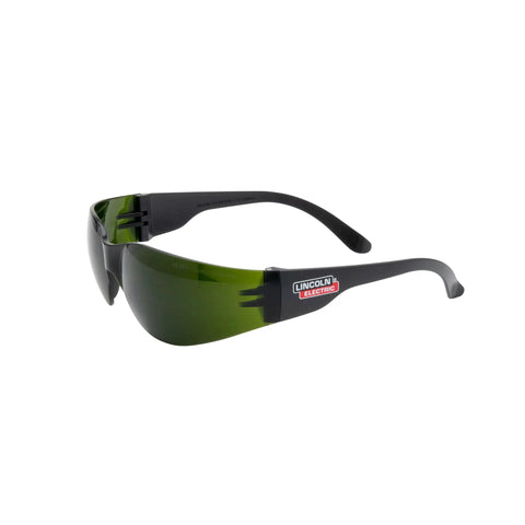 Top Shelf Lightweight Safety Glasses Featuring Ir Shade Five Lens For Cutting Or Brazing Tools Ultra Durable Construction Dang Comfortable Fit Zero Slippage Guarantee Hella Clear Vision Slick Black Frame in a side view.