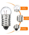 Hella Bright E10 Mini Light Bulbs With Warm Yellow Vibe 10 Pack 1.5V Miniature Screw Bulbs showing a close-up view of a bulb with E10 socket.