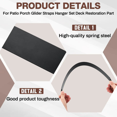 4 Pack Patio Glider Replacement Straps Heavy Duty 16 Inch Center To Center Hanger Set With Black Coating And Screws For Deck Restoration And Outdoor Porch Furniture Upgrade