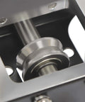 Close-up of V-roller in Sheet Metal Bender Tool With Manual Brake And Shears For Precise 0 To 90 Degree Bends In Iron And Aluminum