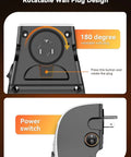 Portable 450W Plug In Heater With Remote showing 180 degree rotatable wall plug design and power switch close-up