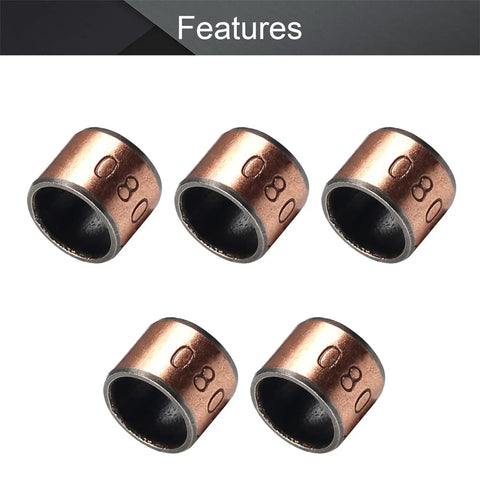 Five oilless bronze sleeve bearings, 0.31 inch bore, self lubricating, ideal for heavy duty repairs.