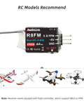 R8FM 8 Channel 2.4GHz Micro RC Receiver With SBUS PPM Output for drones and aircraft, compact design, 8-pin display.
