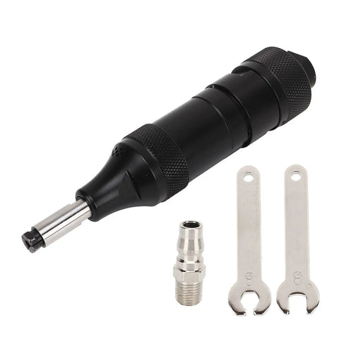 Professional Grade Air Powered Die Grinder With Tough Stainless Steel Housing And Blazing Fast Thirty Thousand Rpm Speeds For Reliable Engraving And Precise Polishing Tasks All Day Long In The Shop, with accessories.