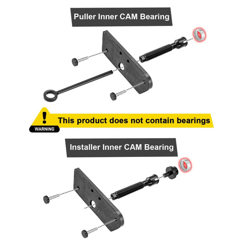 Wsays inner single cam bearing installer and puller tool for Harley Evolution engines; two variants exploded view.