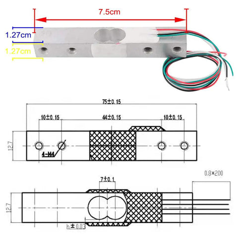 Four Piece Digital Load Cell Kit With HX711 ADC Module For Arduino DIY Portable Kitchen Scale 5kg Weight Sensor Set Beginner Friendly Easy To Use Home Project Ideal For Prototyping And Education 5kg aluminum load cell with wire leads and dimensions